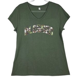 Green V-Neck 'Blessed' Women's Plus Size Top